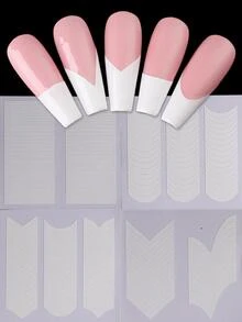 FULL BEAUTY 18張修指甲貼紙條紋線指導DIY指甲DIY裝飾模板&1黑色鑷子 - 白色 - 查看 5