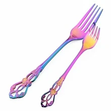 Jokipvy 24Pcs Cutlery Set Knife Fork Dessert Spoon Dinnerware Colorful Flatware Set Stainless Steel Silverware Home Kitchen Tableware - Multicolor - View 6