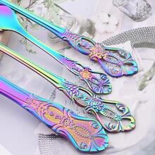 Jokipvy 24Pcs Cutlery Set Knife Fork Dessert Spoon Dinnerware Colorful Flatware Set Stainless Steel Silverware Home Kitchen Tableware - Multicolor - View 4
