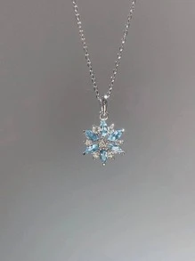 Rhinestone Snowflake Pendant Necklace - Silver - View 3