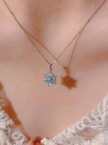 Rhinestone Snowflake Pendant Necklace - Silver - View 1