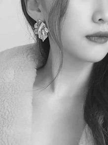 Textured Metal Stud Earrings - Silver - View 2