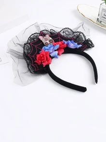 1 pieza con diseño de flor negro poliéster de malla decorativo cabeza banda para fiesta - Negro - Ver 1