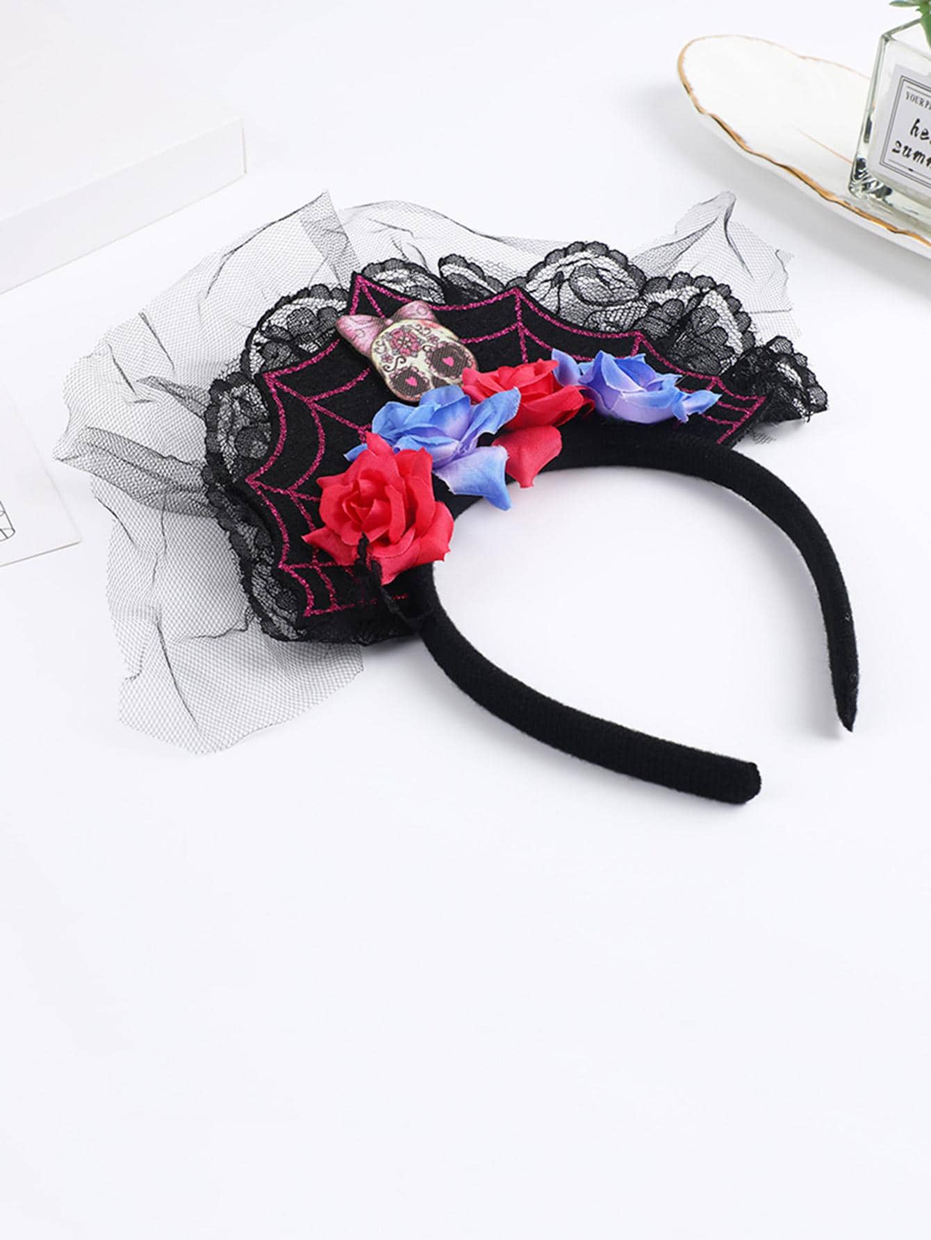 1 pieza con diseño de flor negro poliéster de malla decorativo cabeza banda para fiesta - Negro - Ver 1