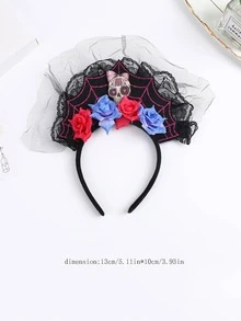 1 pieza con diseño de flor negro poliéster de malla decorativo cabeza banda para fiesta - Negro - Ver 5