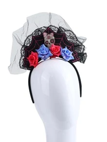 1 pieza con diseño de flor negro poliéster de malla decorativo cabeza banda para fiesta - Negro - Ver 3