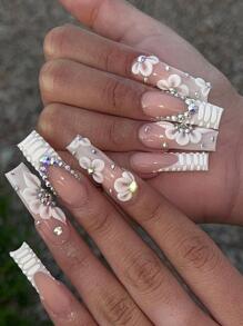 24 Chiếc Đầu Móng Tay Hình Quan Tài Với Rắn & Họa Tiết Hoa + 1 Dũa Móng Tay + 1 Thạch Gel ấn Vào Móng Tay Đồ Dùng Làm Móng - Nhiều màu - Xem 1