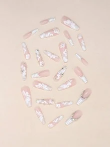 24 Chiếc Đầu Móng Tay Hình Quan Tài Với Rắn & Họa Tiết Hoa + 1 Dũa Móng Tay + 1 Thạch Gel ấn Vào Móng Tay Đồ Dùng Làm Móng - Nhiều màu - Xem 2