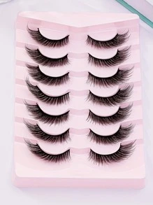 假睫毛,7雙貓眼睫毛人造睫毛自然纖長完整睫毛有翅膀結尾眼睛拉長假睫毛柔軟睫毛 - 黑色 - 查看 2