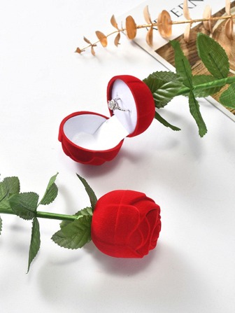 1入組花朵設計戒指收納塑膠浪漫創意耳環收納盒適合情人節