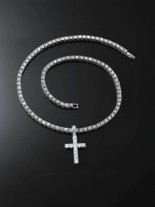 Men Fashion Punk Rhinestone Cross Charm Necklace For Daily Decoration For A Stylish Look