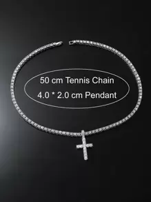 Men Fashion Punk Rhinestone Cross Charm Necklace For Daily Decoration For A Stylish Look