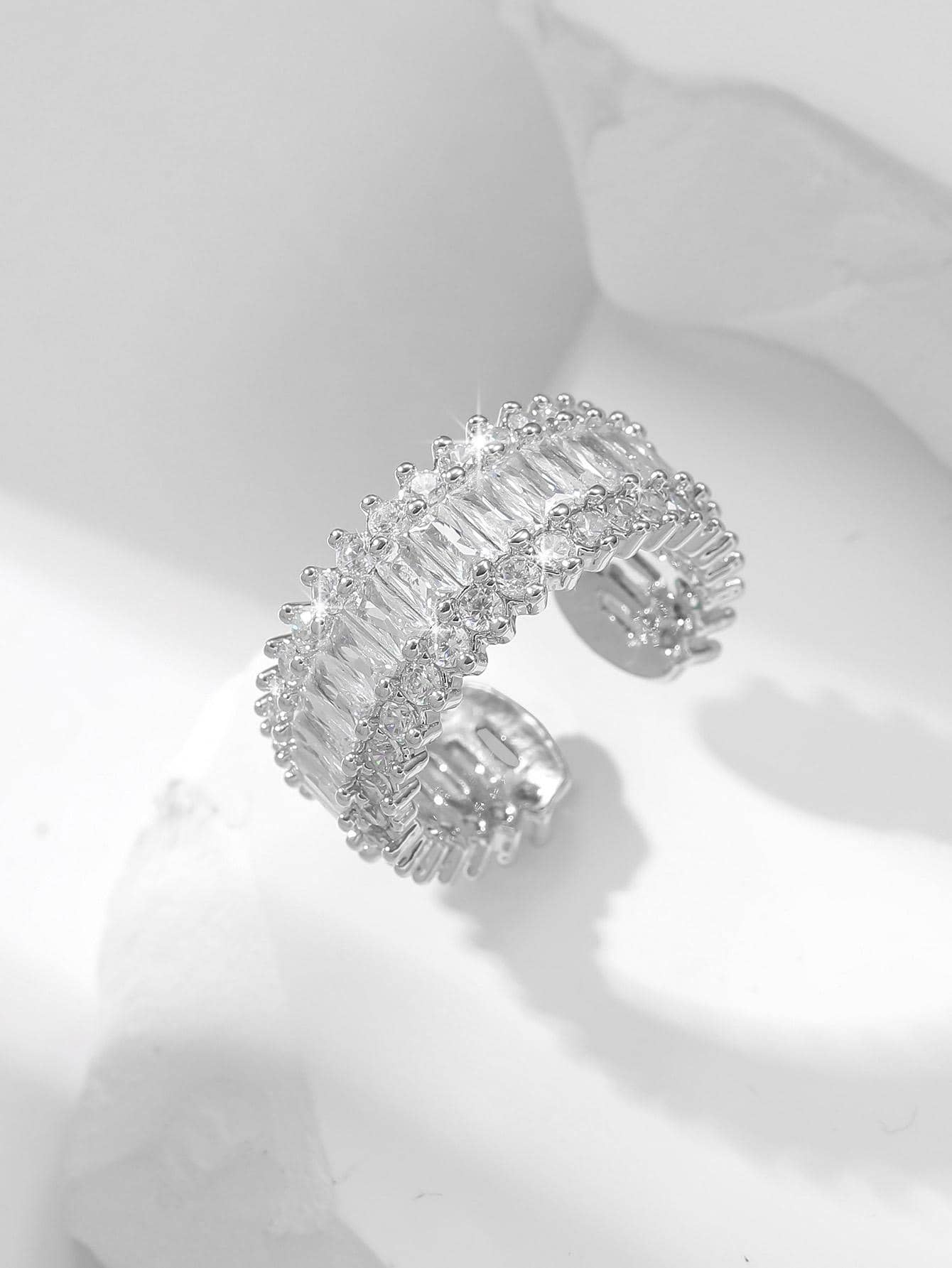 婚禮/新娘t型閃鑽可調整戒指 - 白色 - 查看 1