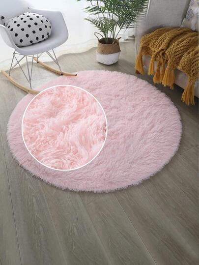 1入組1.4英寸長毛圓形地毯，粉色純色長毛圓形地毯，100%聚酯纖維海綿填充層，防滑裝飾地毯，適用於客廳、房間裝飾