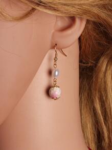Flower Detail Faux Pearl Drop Earrings Valentines - Multicolor - View 4