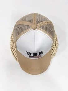 1 Phụ Nữ Quốc Kỳ Mỹ & Chữ Đồ Họa Có Thể Điều Chỉnh Thường Ngày Trucker Hat Cho Ngày Độc Lập - Màu Khaki - Xem 3