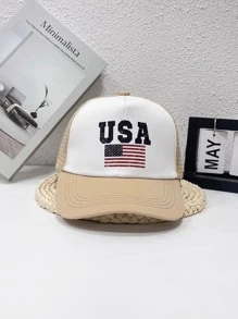 1 Phụ Nữ Quốc Kỳ Mỹ & Chữ Đồ Họa Có Thể Điều Chỉnh Thường Ngày Trucker Hat Cho Ngày Độc Lập - Màu Khaki - Xem 1