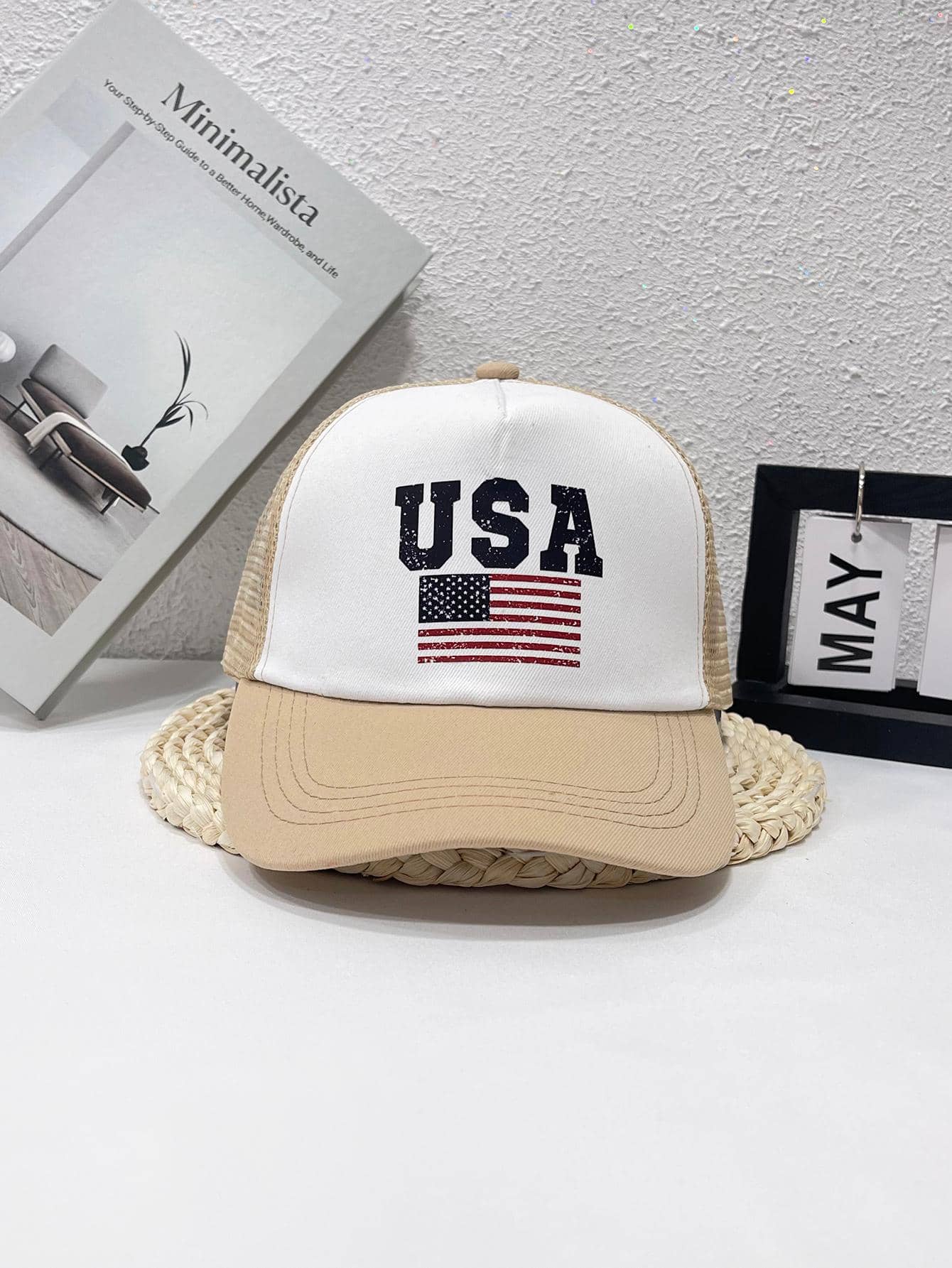 1 Phụ Nữ Quốc Kỳ Mỹ & Chữ Đồ Họa Có Thể Điều Chỉnh Thường Ngày Trucker Hat Cho Ngày Độc Lập - Màu Khaki - Xem 1