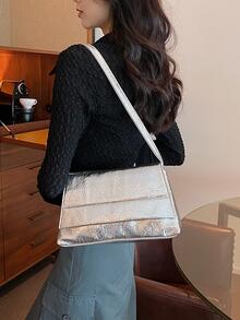 low tea Đập nhẹ Cái túi Kim loại Da giả Mốt Trung bình - Bạc - Xem 6