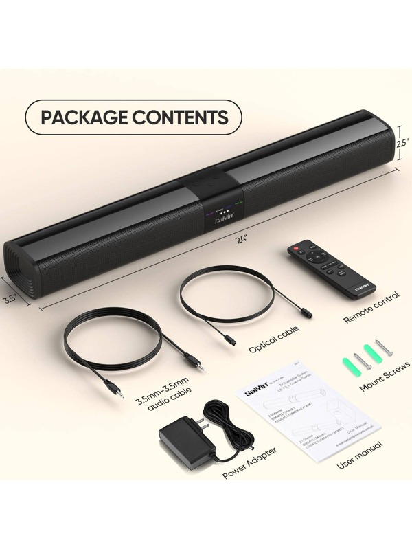 Saiyin Sound Bars for TV, 24 Inches Sound Bar with HDMI(ARC), Optical