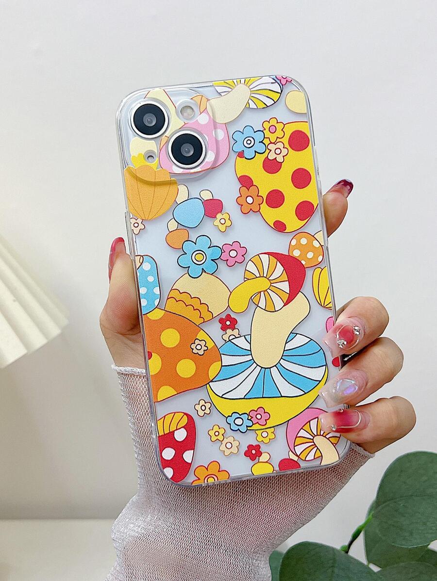 Vibrant Mushroom Print Phone Case - Multicolor - View 1