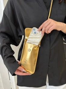 金色手機錢包前衛翻蓋斜挎包 - 金色 - 查看 6