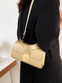 Fashionable Small Square Handbag With Lock Buckle Design - Gold - View 7