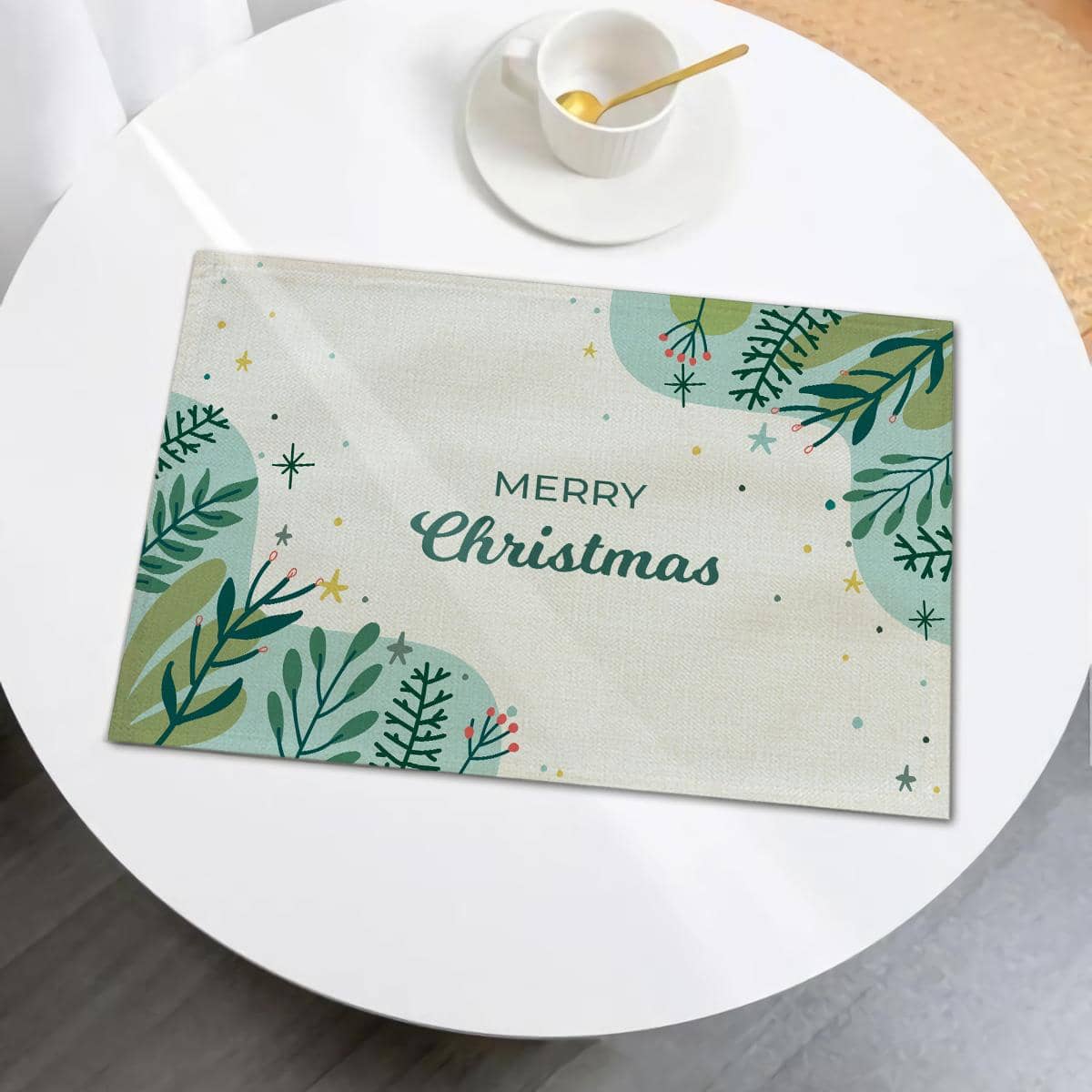 1pc Leaf & Christmas Slogan Graphic Placemat, Modern Fabric Anti-slip Table Mat For Kitchen - Multicolor - View 1