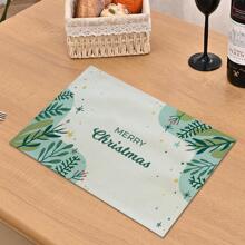 1pc Leaf & Christmas Slogan Graphic Placemat, Modern Fabric Anti-slip Table Mat For Kitchen - Multicolor - View 4