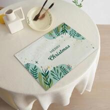 1pc Leaf & Christmas Slogan Graphic Placemat, Modern Fabric Anti-slip Table Mat For Kitchen - Multicolor - View 3
