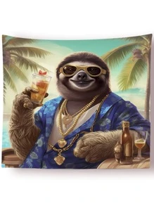 Sloth & Tropical Pattern Tapestry, Modern Hanging Fabric Wall Decoration, For Home Decor - Multicolor - View 1