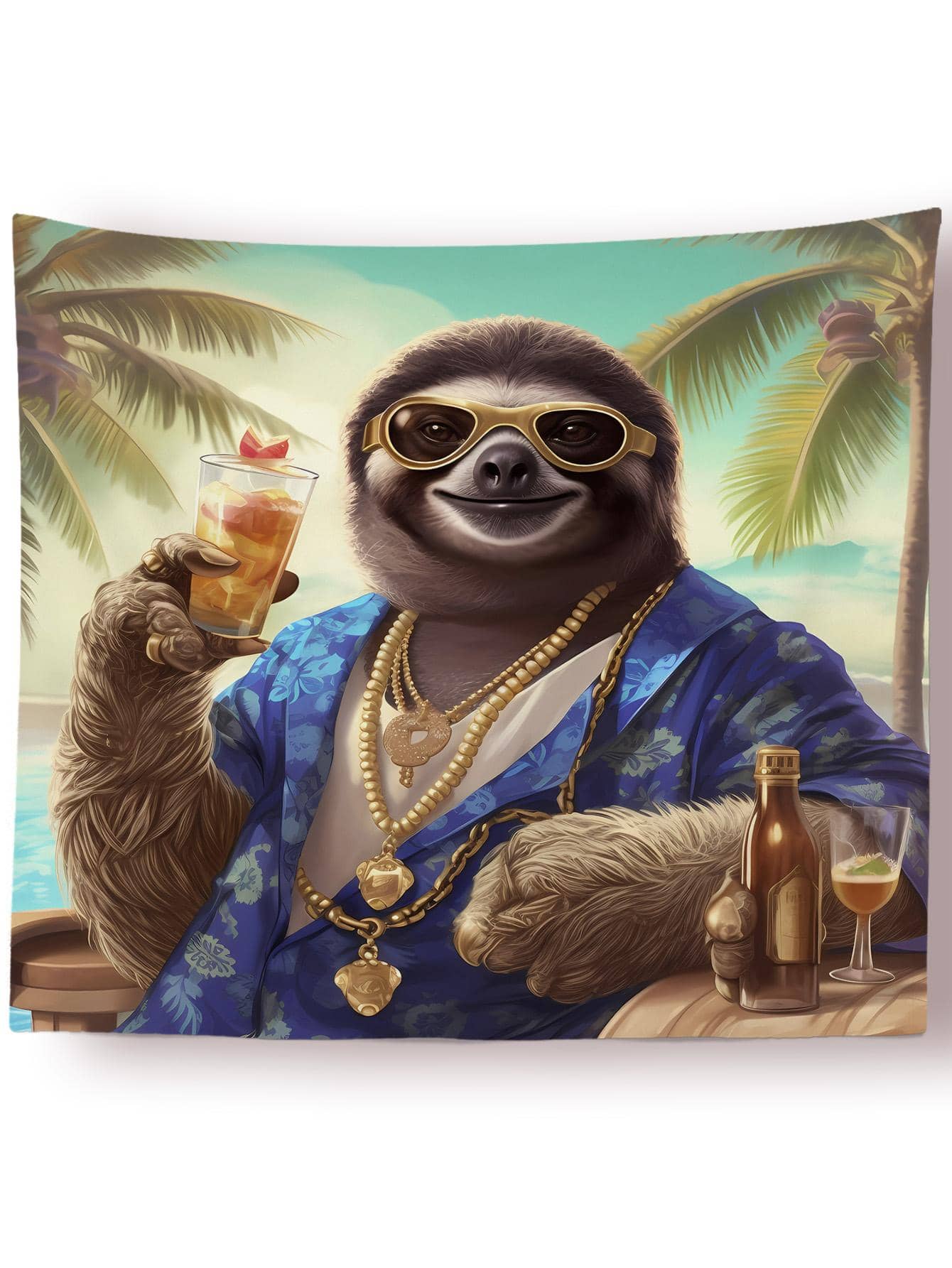 Sloth & Tropical Pattern Tapestry, Modern Hanging Fabric Wall Decoration, For Home Decor - Multicolor - View 1