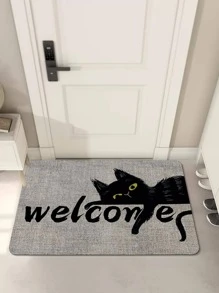 1 Thảm Cửa Đồ Họa Hình Mèo Và Bảng Chữ Cái, Thảm Lót Sàn Polyester Dễ Thương Cho Gia Đình - Nhiều màu - Xem 7