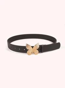 1入組女性水鑽裝飾蝴蝶扣飾時尚皮帶適用於日常生活 - 黑色 - 查看 2