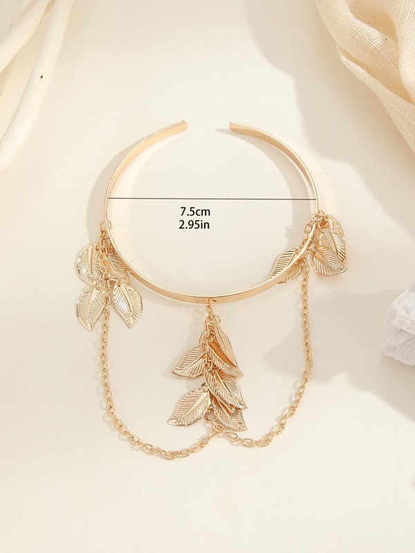 1pc Fashionable Zinc Alloy Leaf Charm Arm Cuff For Women For Daily
