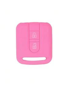 1pc Pink Silicone Car Key Protective Cover, Anti-Fall 2 Button, Suitable For Nissan - Pink - View 1