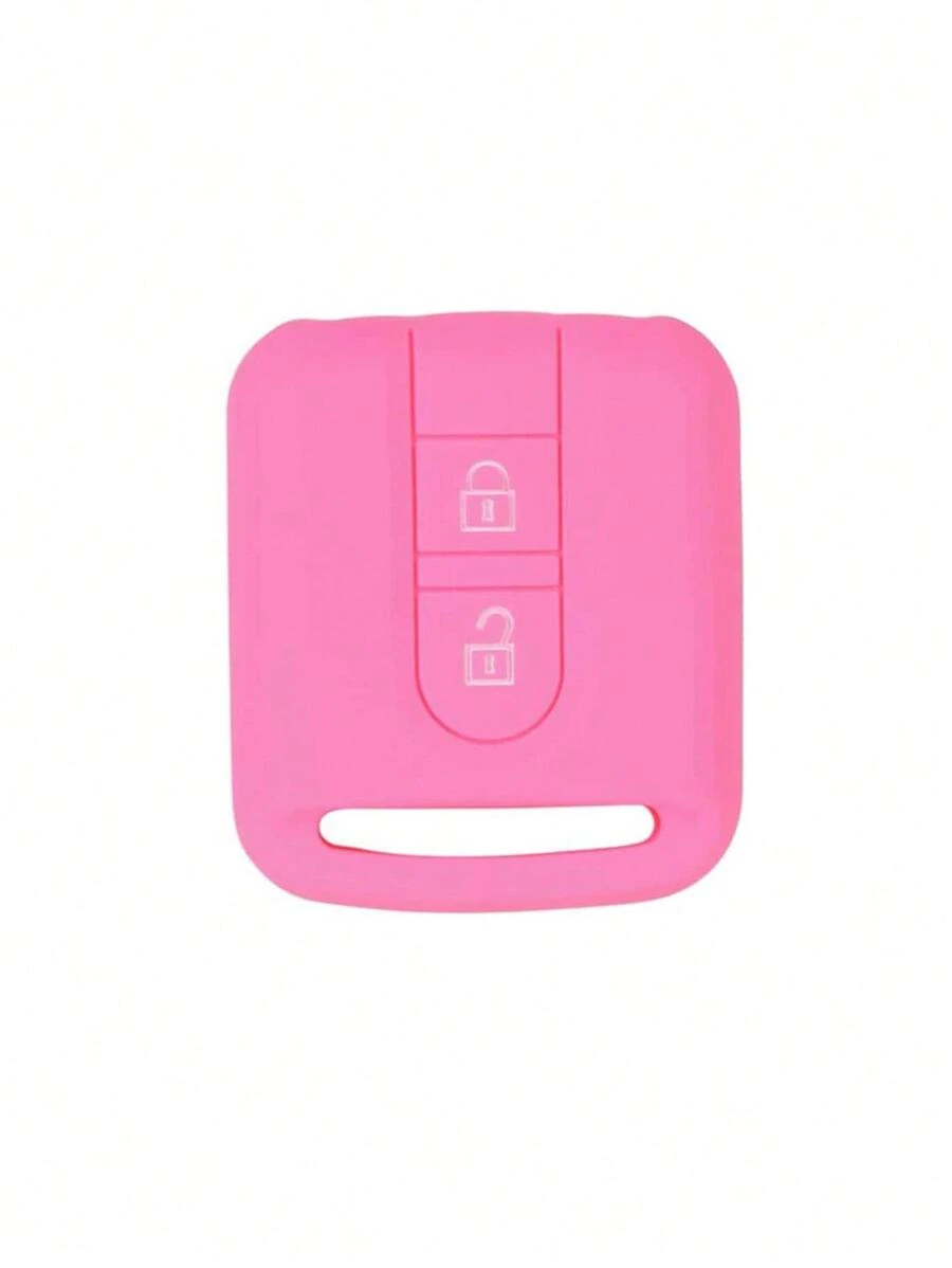 1pc Pink Silicone Car Key Protective Cover, Anti-Fall 2 Button, Suitable For Nissan - Pink - View 1