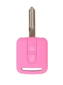 1pc Pink Silicone Car Key Protective Cover, Anti-Fall 2 Button, Suitable For Nissan - Pink - View 6