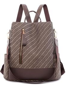 Lightweight,Portable Textured Classic Backpack Zip Front Brown Fashionable - Coffee Brown - View 2
