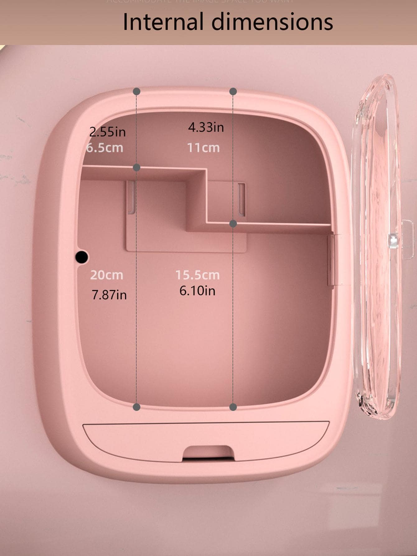 1pc Wall Mounted Cosmetic Storage Box, Pink Plastic Makeup Storage Rack For Bathroom - Pink - View 3