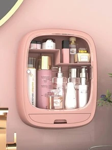 1入組掛壁式化妝品收納粉色塑膠彩妝收納架 - 粉色 - 查看 2