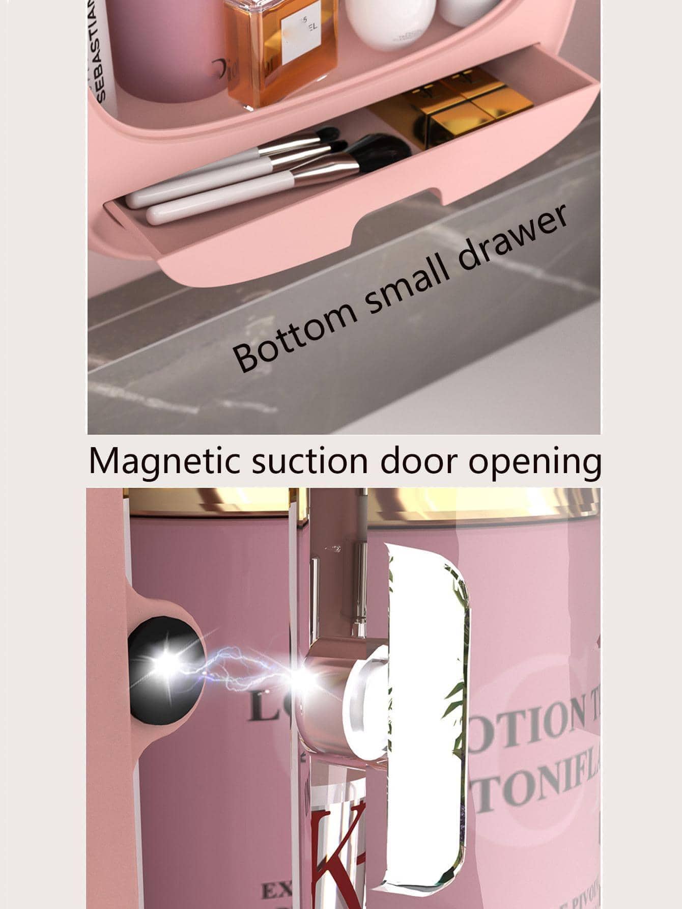 1pc Wall Mounted Cosmetic Storage Box, Pink Plastic Makeup Storage Rack For Bathroom - Pink - View 4