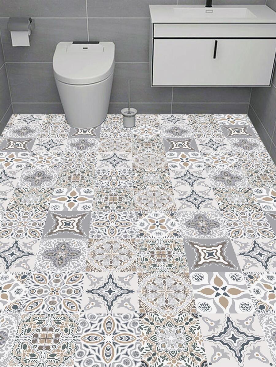 10pcs Scroll Pattern Floor Sticker, Vintage PVC Self Adhesive Tile Sticker For Home Decor Floor Tiles Flooring Floor Tiles Self Adhesive Floor Tiles Peel Stick Living Room Decor Room Decor Kitchen