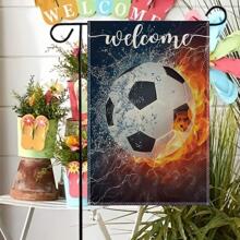 1入組足球和字母圖案花園旗幟，現代織物雙面戶外假日花園旗幟