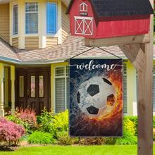 1入組足球和字母圖案花園旗幟，現代織物雙面戶外假日花園旗幟