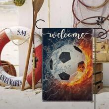 1入組足球和字母圖案花園旗幟，現代織物雙面戶外假日花園旗幟