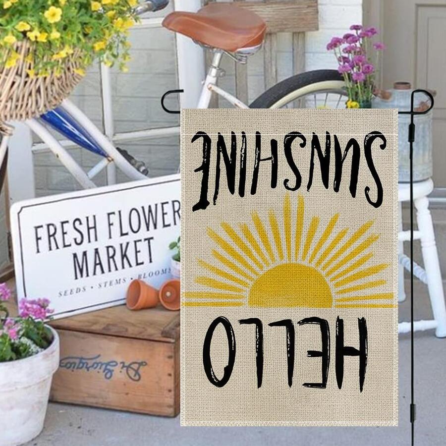 1入組向日葵和字母圖形花園旗幟，現代織物雙面戶外假日花園旗幟