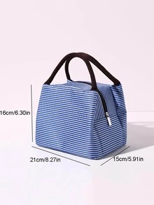 1pc Striped Pattern Lunch Bag, Modern Polyester Portable Insulated Lunch Bag For Outdoor - Blue - View 4
