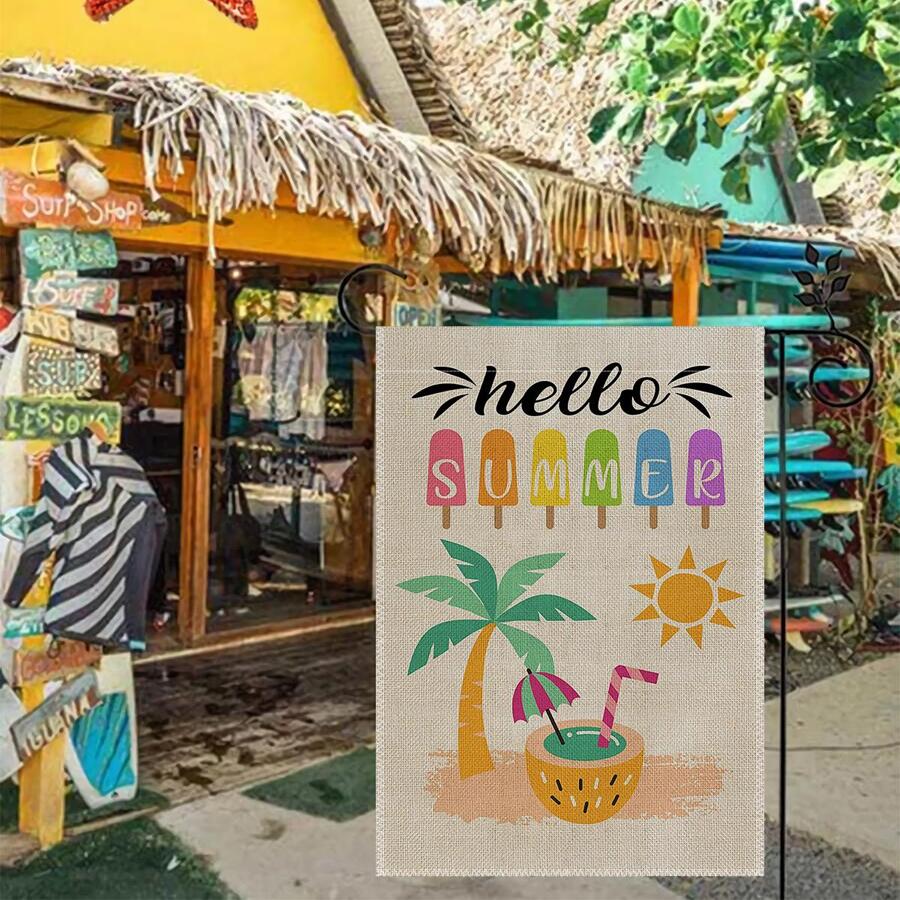 1pc Coconut Tree & Sun Pattern Garden Flag, Modern Fabric Yard Flag For Decoration - Multicolor - View 1