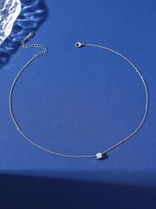 1入組時尚不銹鋼方晶鋯石數字裝飾幾何吊墜項鍊適合女士適用於禮品 - 銀色 - 查看 2